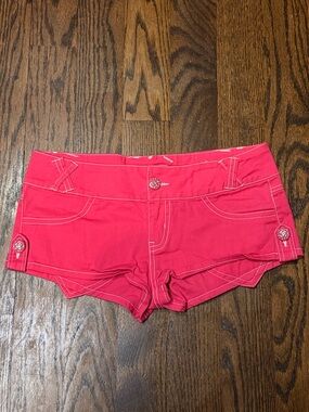 High-Waist Hot Pink Women's Stretch Shorts with Decorative Buttons